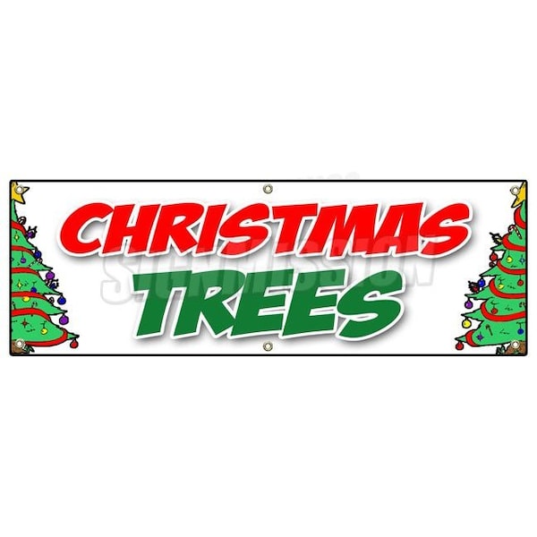 CHRISTMAS TREES BANNER SIGN poinsettia wreath xmas holiday tree x-mas